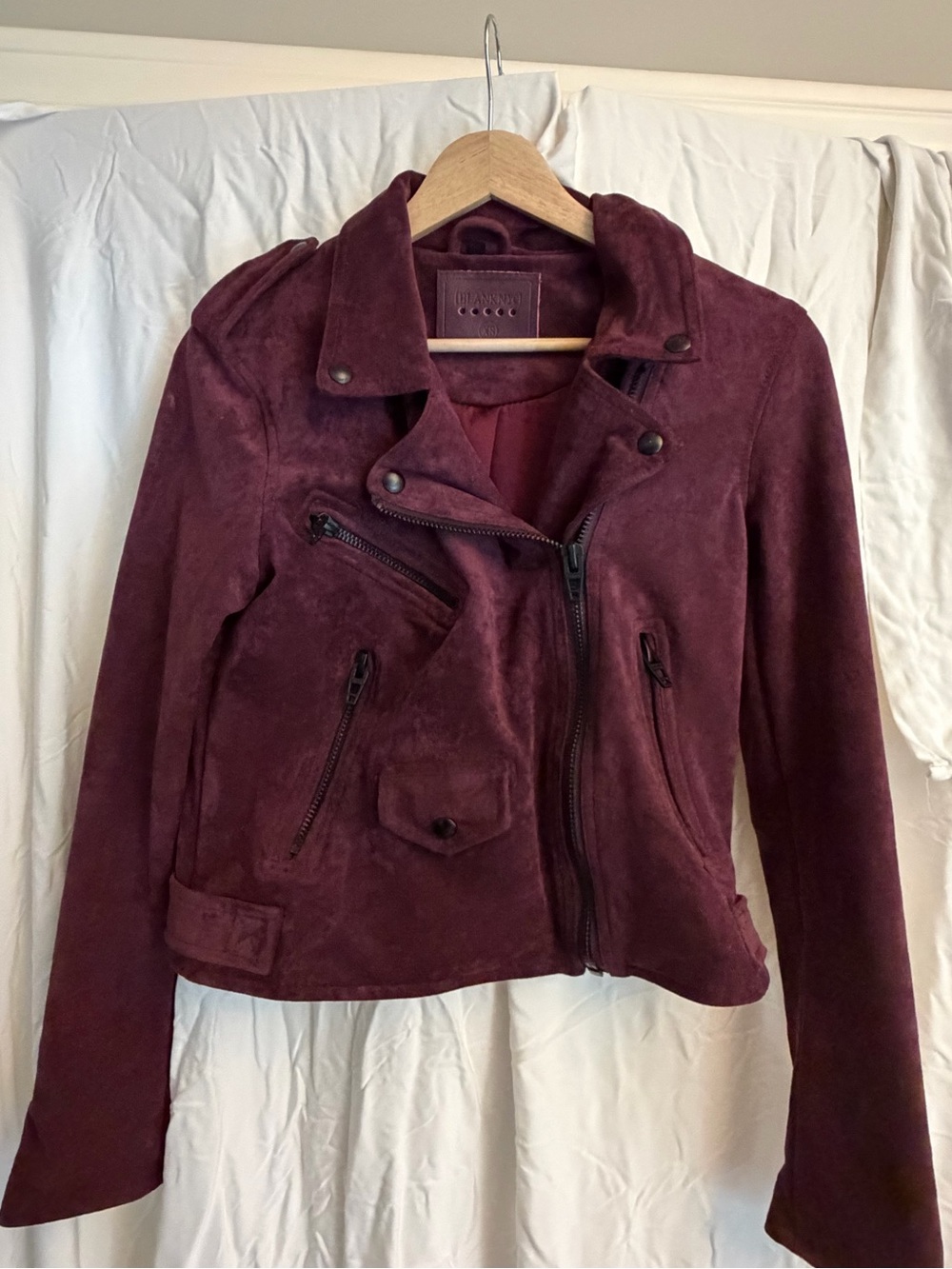 Blank NYC Burgundy Suede Moto Jacket